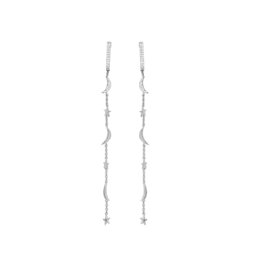 Sterling Star & Crescent Moon Long Earrings ER21616A
